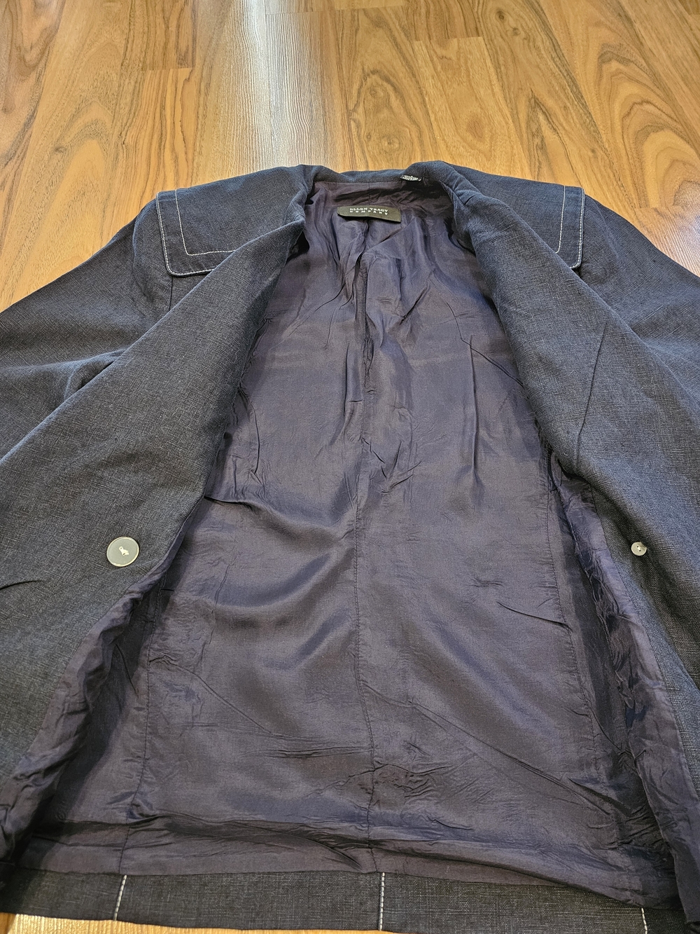 Vintage Ellen Tracy 100% Linen Navy Sailor Collar Blazer Jacket - Picture 9 of 15